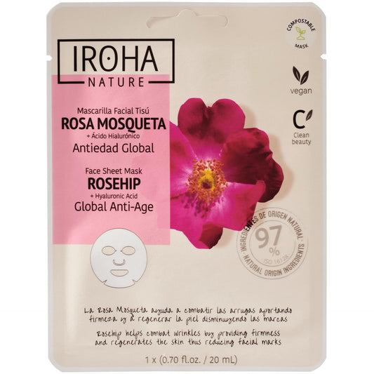 Mascarilla Facial Tisú Antiedad Global Rosa Mosqueta Iroha Nature 20 ml