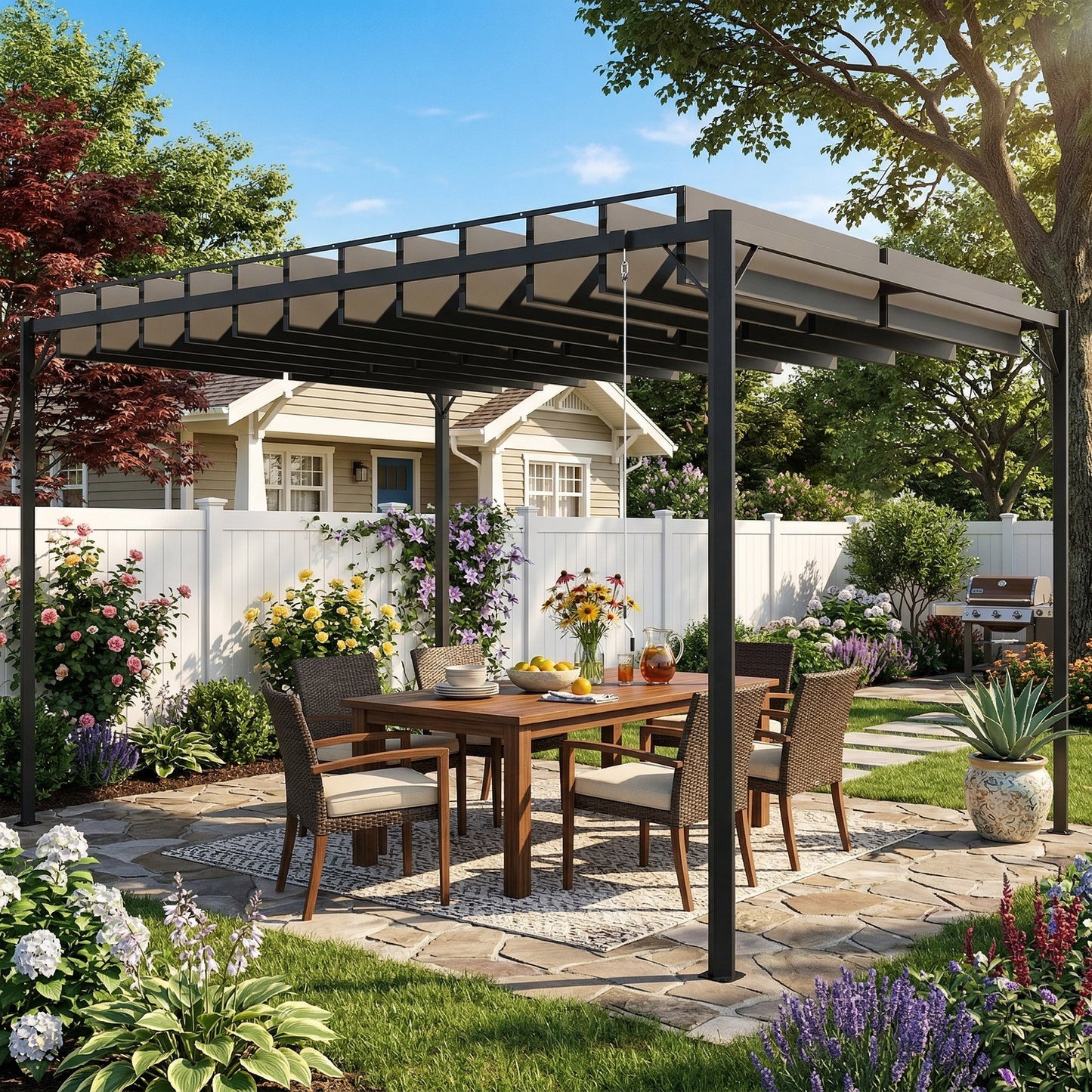 Outsunny Pérgola De Jardín 3x4 M Con Techo De Lamas Orientables Upf50+ Gris_1