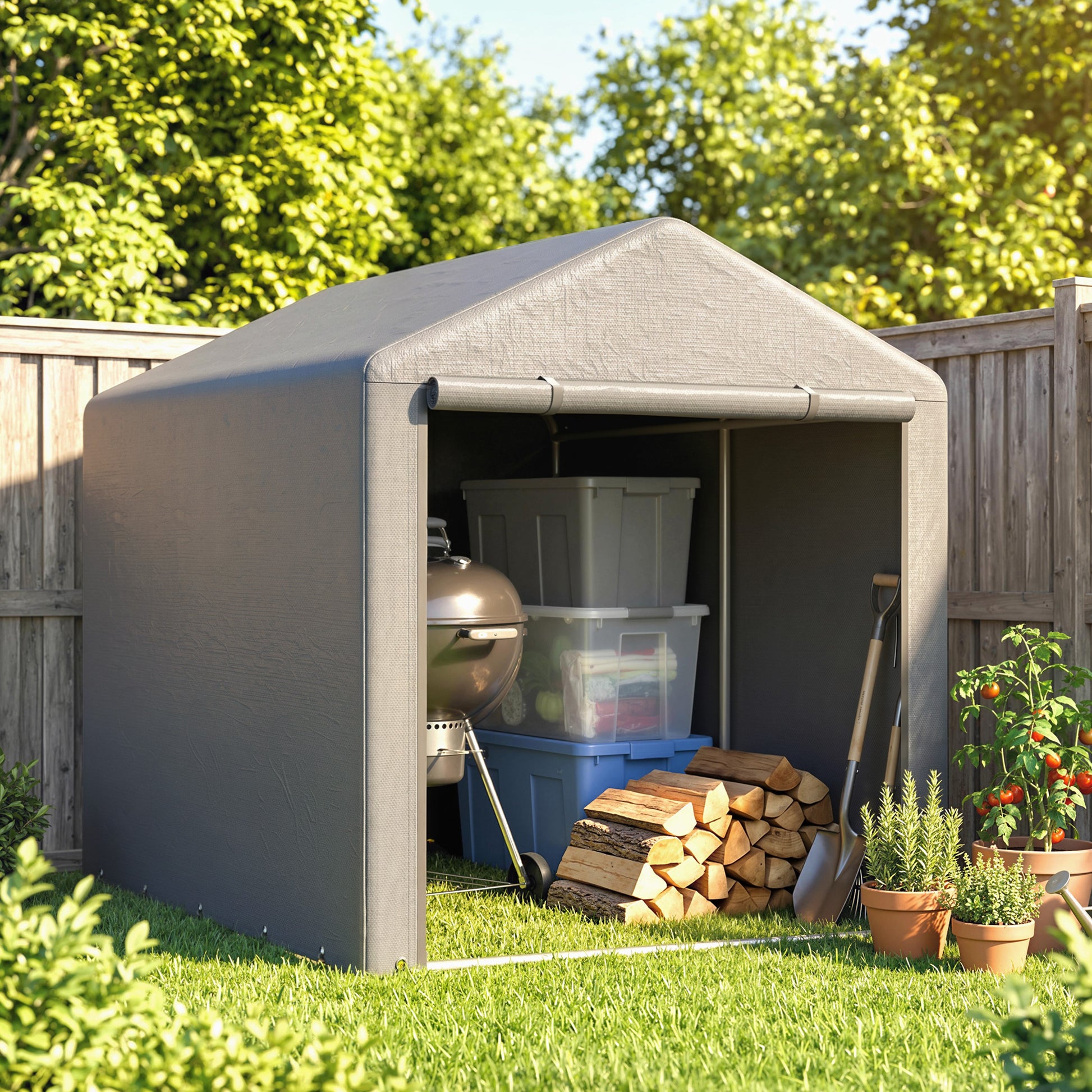Outsunny Carpa De Jardín Para Herramientas Bicicletas Motos 1,6x2,2x1,7 M Gris_3