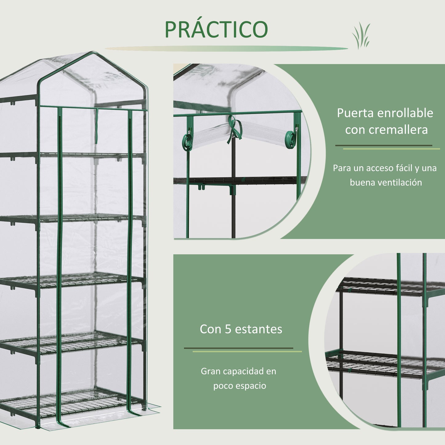 Outsunny Invernadero De Jardín Con 5 Estantes Para Cultivo Plantas 69x49x193 Cm_3