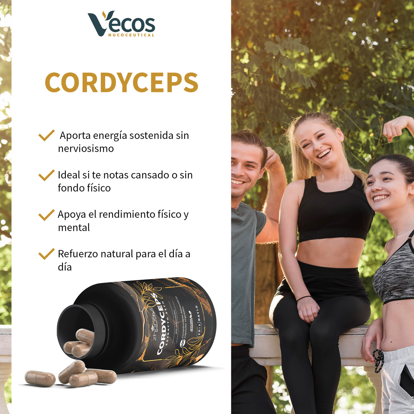 Cordyceps Sinensis 10:1 Vecos 100 Cápsulas | Resistencia Y Rendimiento | 40% Polisacáridos_3