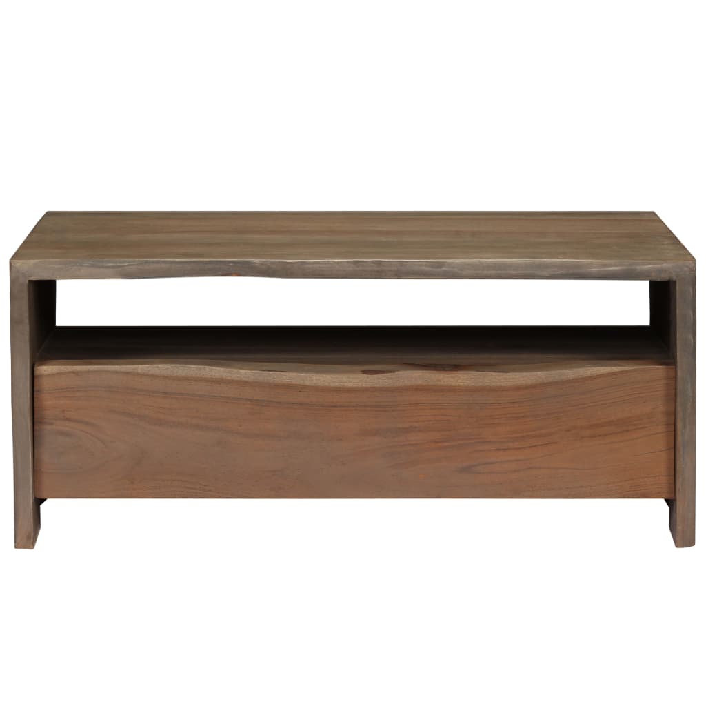 Mesa De Centro Borde Vivo Madera Maciza Acacia Gris 90x50x40 Cm_0