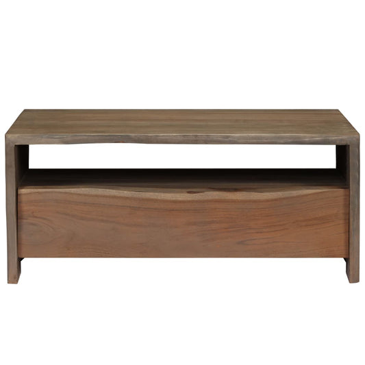 Mesa De Centro Borde Vivo Madera Maciza Acacia Gris 90x50x40 Cm_0