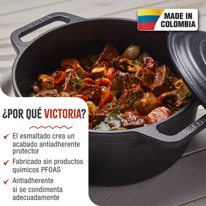 Victoria Horno Holandés Olla Inducción Hierro Fundido Esmaltado 27cm, Cocotte 5,7l, Sin Ptfe Ni Pfoa, 36355, Negro_1