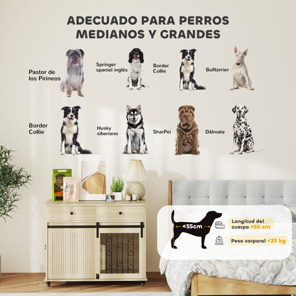 Pawhut Jaula Para Perros Mesa Auxiliar Con 2 Cajones 2 Puertas Y Cierre Roble_4