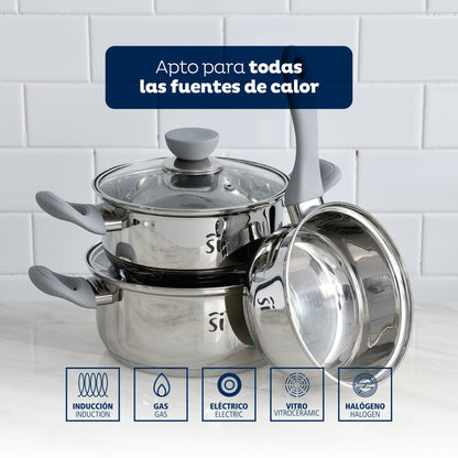 Set 5pc Bateria Cocina Acero Inox Ind Gris Alexia