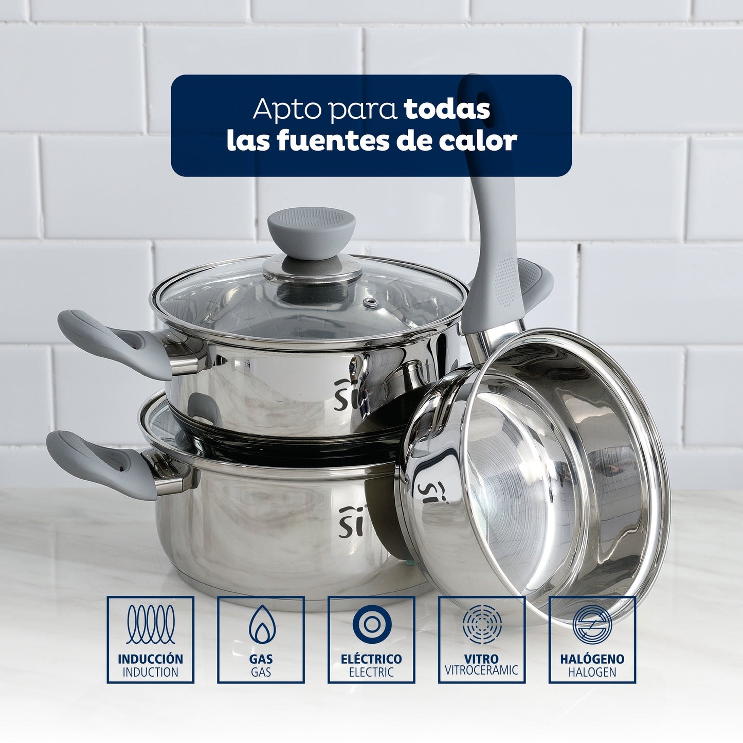 Set De 5pc Batería De Cocina Acero Inox + Olla A Presión 22cm De 5,5l San Ignacio_2