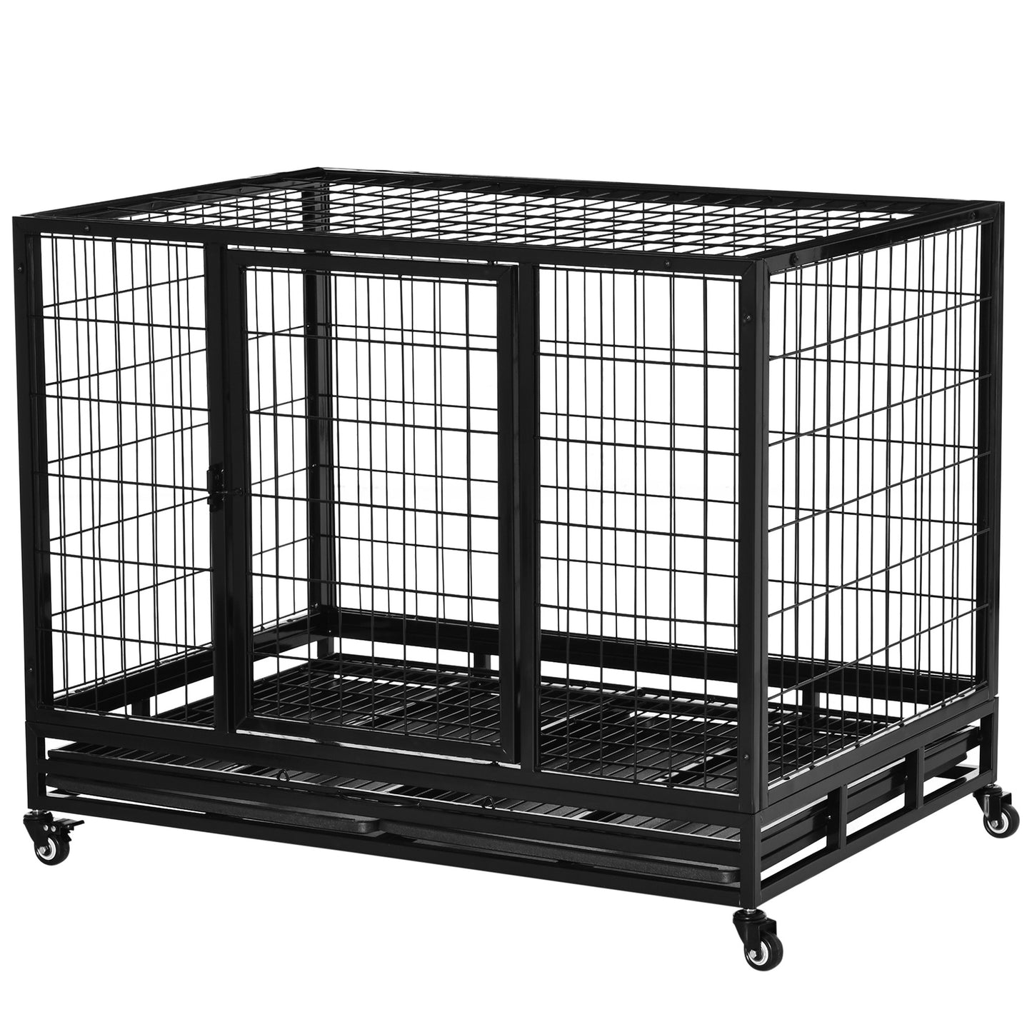 Pawhut Jaula De Metal Para Perros Con Ruedas Y Frenos Bandeja Extraíble 109x76x87cm_1