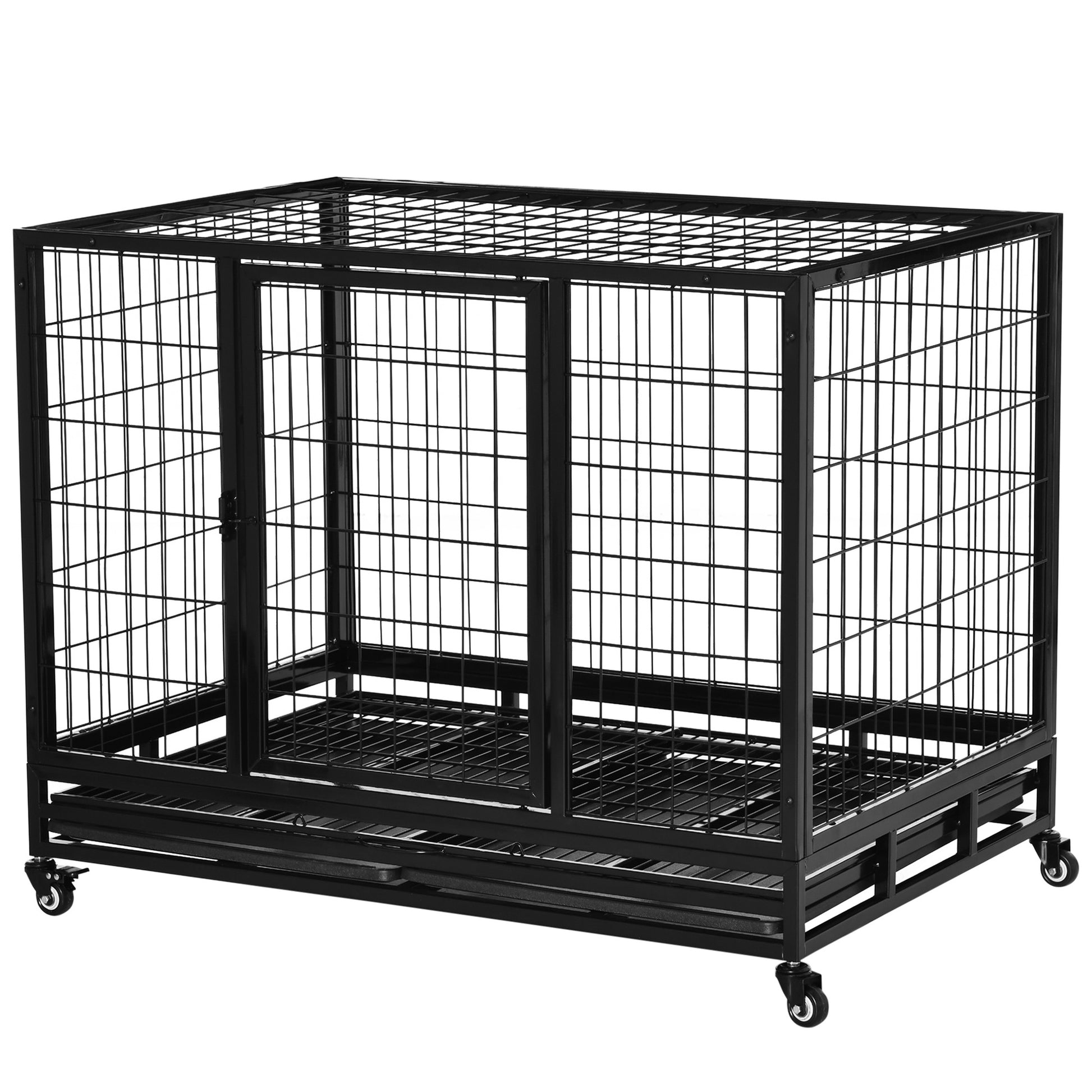 Pawhut Jaula De Metal Para Perros Con Ruedas Y Frenos Bandeja Extraíble 109x76x87cm_1
