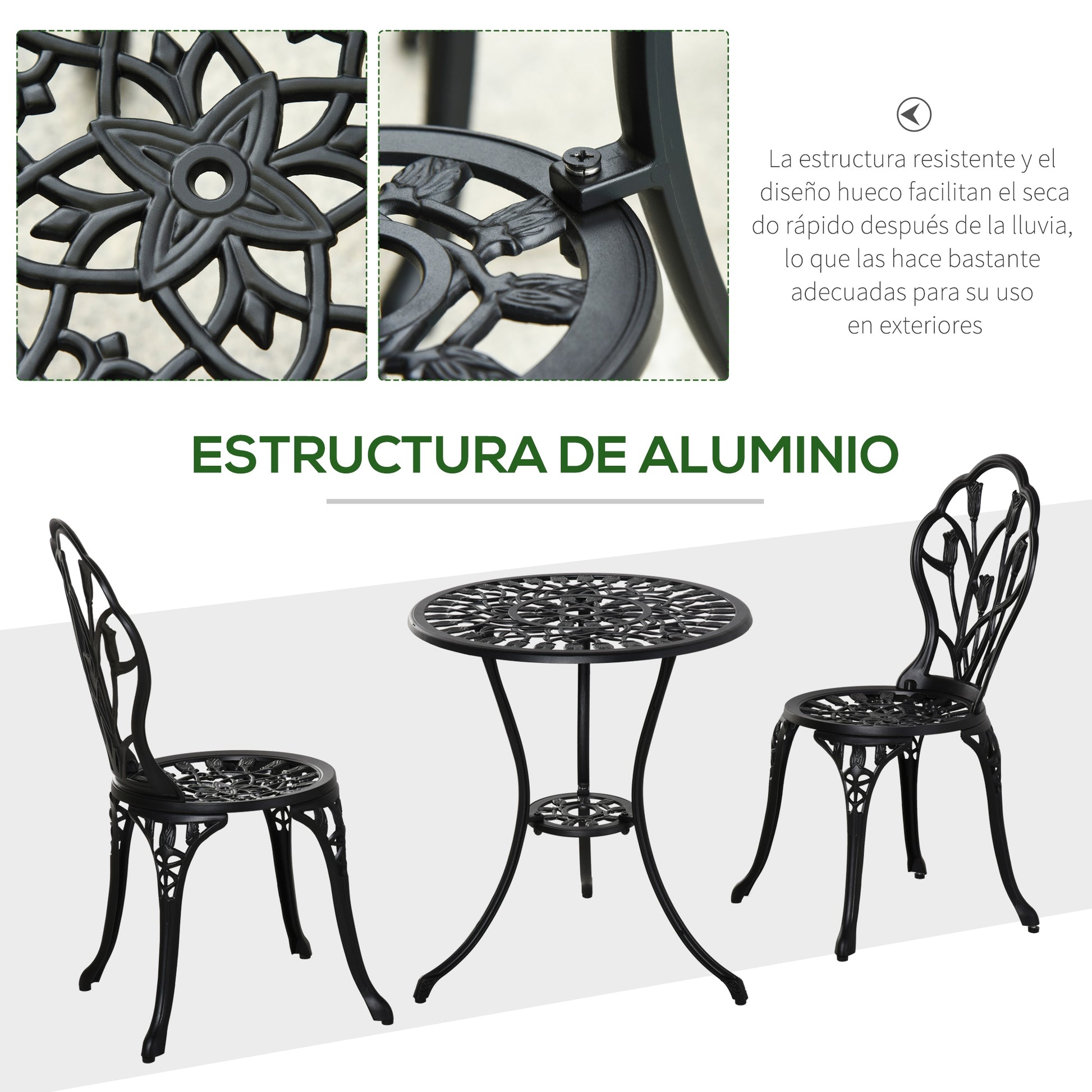 Outsunny Conjunto De Mesa Y Sillas De Terraza Exterior De 3 Piezas Negro_4