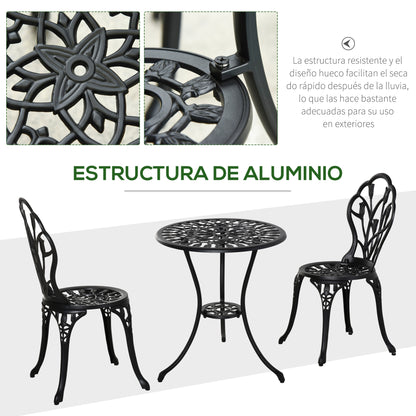 Outsunny Conjunto De Mesa Y Sillas De Terraza Exterior De 3 Piezas Negro_4