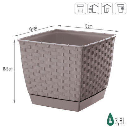 Maceta Ratolla Square 3,8l., Dimensiones (mm) 190x190x159, Color Mocca