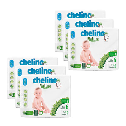 Pack 6x Pañales T6 17-28 kg Chelino Nature 27 unidades
