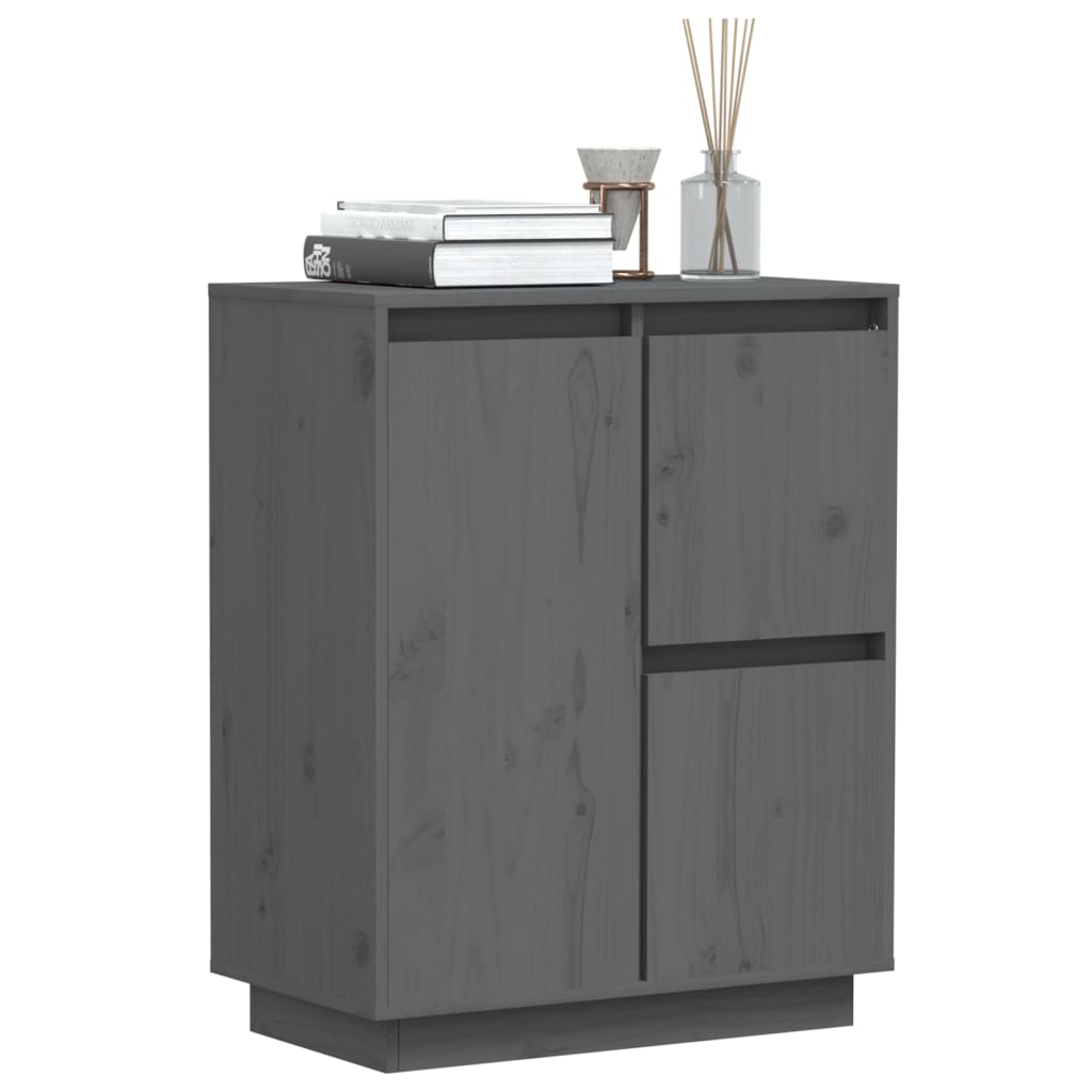 Aparador De Madera Maciza De Pino Gris 60x34x75 Cm_3