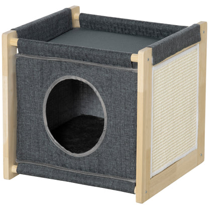 Pawhut Cama Cueva Para Gatos De Madera Con Cojín Extraíble 40x40x40,5 Cm Gris_0