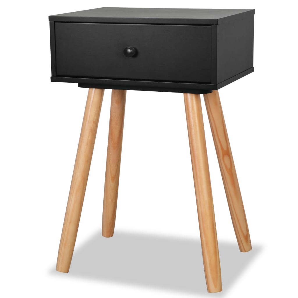 Mesitas De Noche 2 Uds. Madera Maciza De Pino 40x30x61 Cm Negro_1