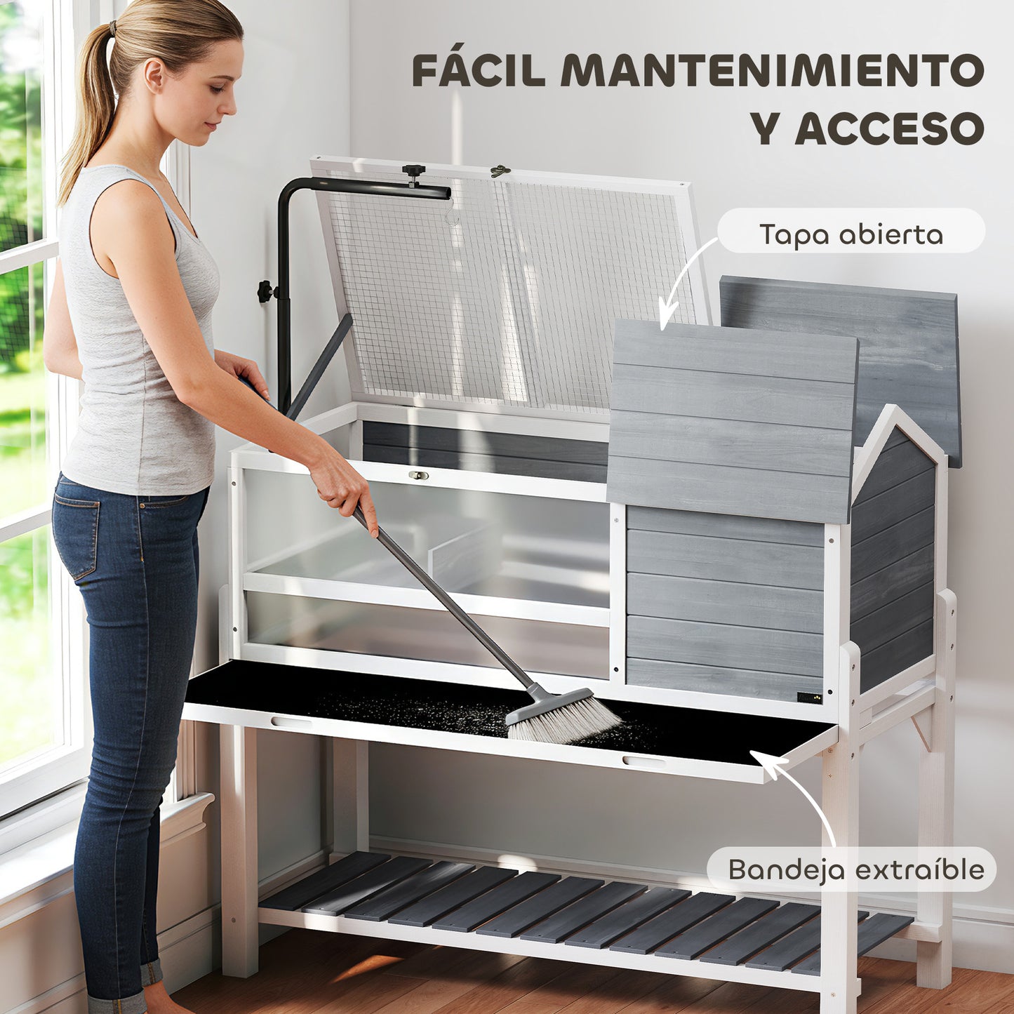 Pawhut Casa Para Tortugas De Madera Con Soporte Para Lámpara Y Techos Abatibles_5