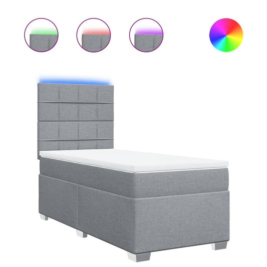 Cama Box Spring Con Colchón Tela Gris Claro 90x190 Cm / Vetonek_0
