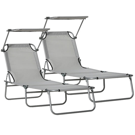 Outsunny Set De 2 Tumbonas De Jardín Plegables Con Toldo 187x58x36cm Gris Claro_0