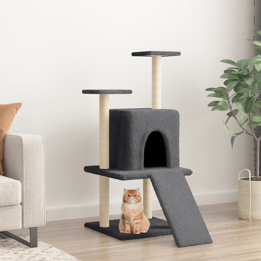 Vidaxl Rascador Para Gatos Con Postes De Sisal Gris Oscuro 110 Cm_1
