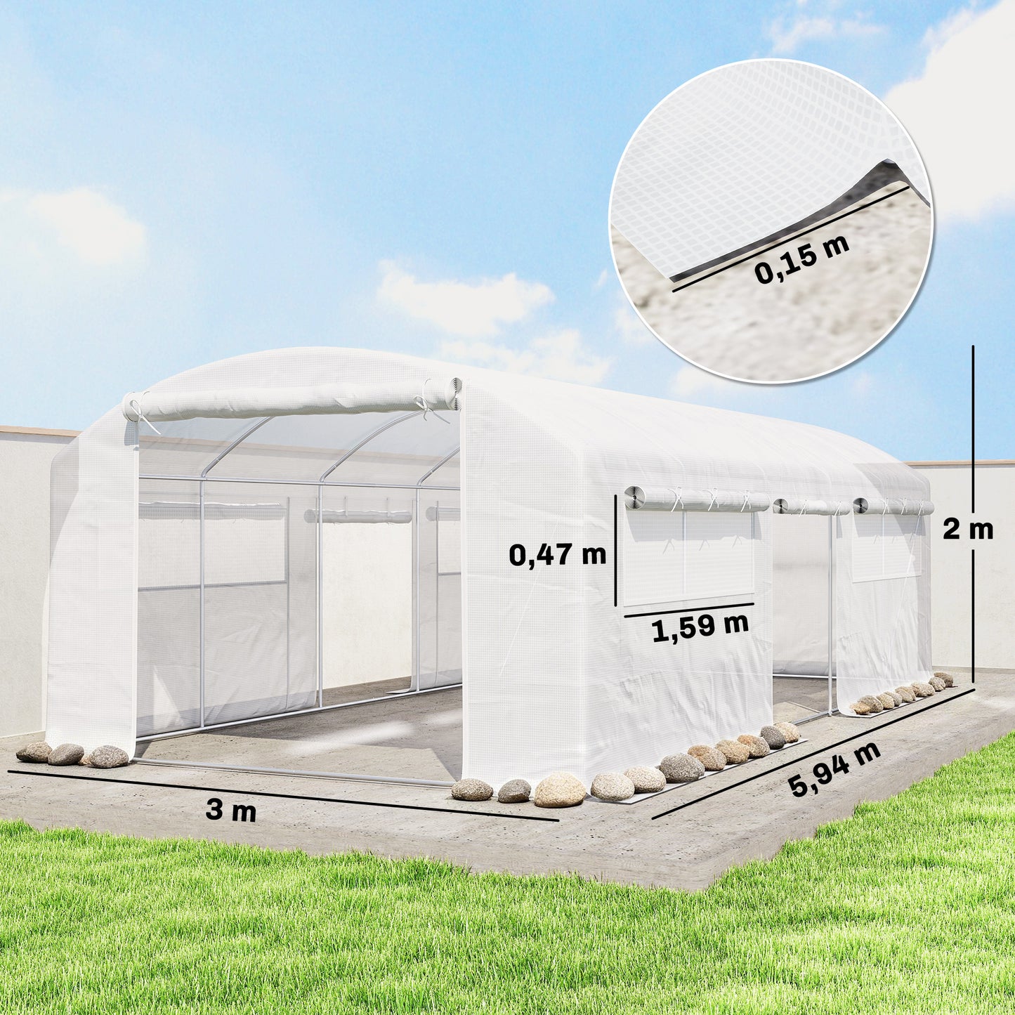 Outsunny Invernadero De Túnel 6x3x2 M Con 3 Puertas Enrollables Ventanas Blanco_2