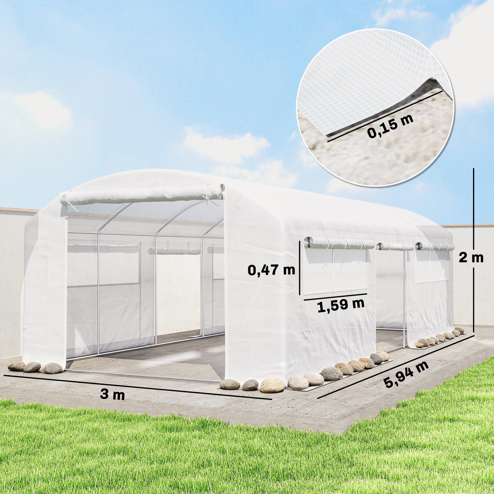 Outsunny Invernadero De Túnel 6x3x2 M Con 3 Puertas Enrollables Ventanas Blanco_2