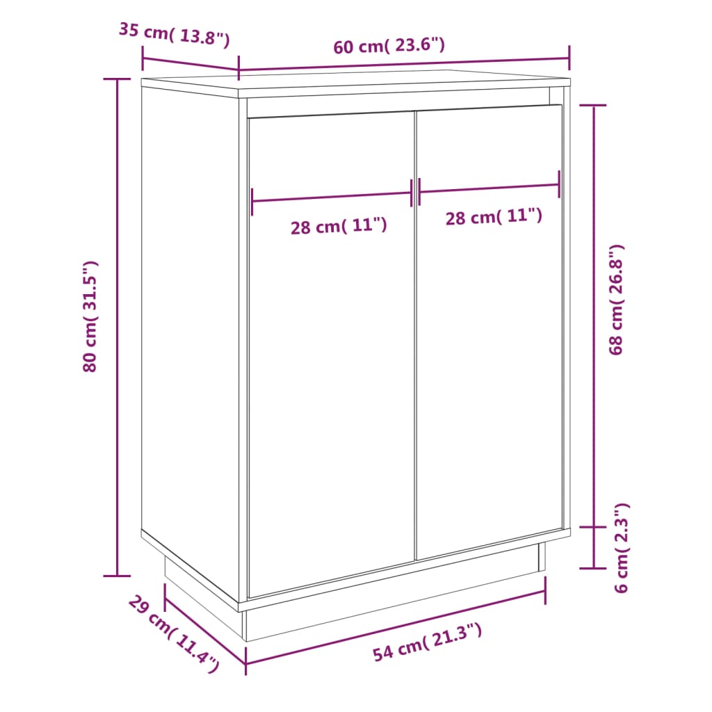 Armario Zapatero De Madera Maciza De Pino 60x35x80 Cm / Vetonek_3