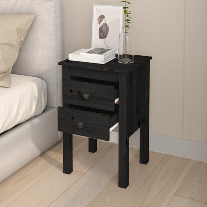 Mesita De Noche Madera Maciza De Pino Negro 40x35x61,5 Cm_1