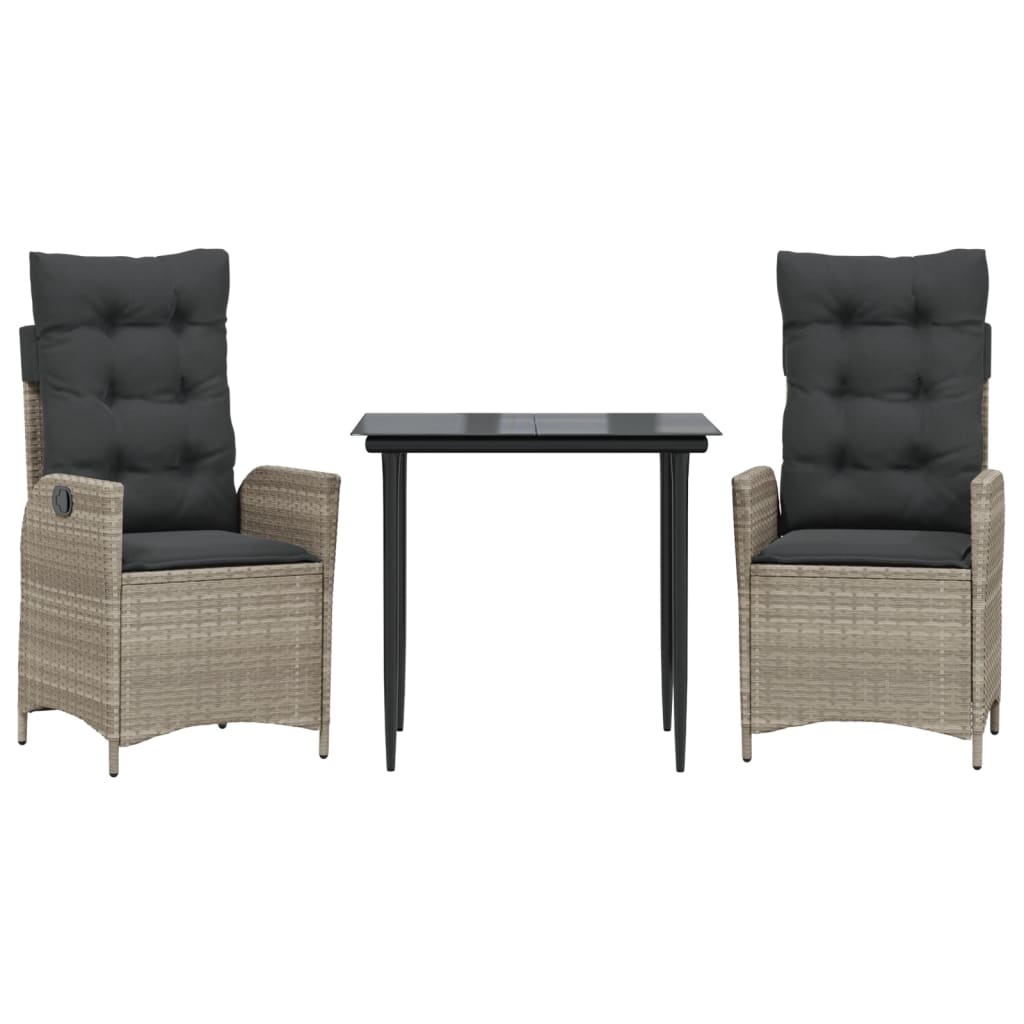 Set Comedor De Jardín 3 Pzas Cojines Ratán Sintético Gris Claro / Vetonek
