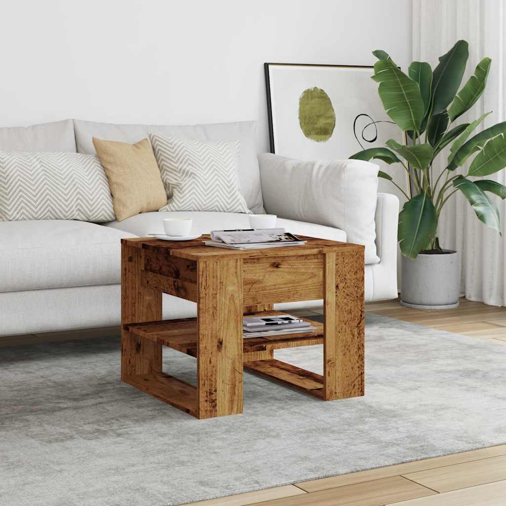 Mesa De Centro Madera De Ingeniería Madera Antigua 55,5x55x45cm_1