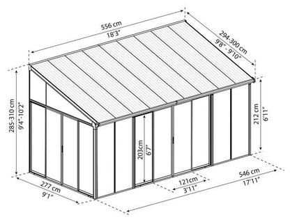 Pérgola adosada cerrada aluminio San Remo gris 300x556 cm Canopia by Palram