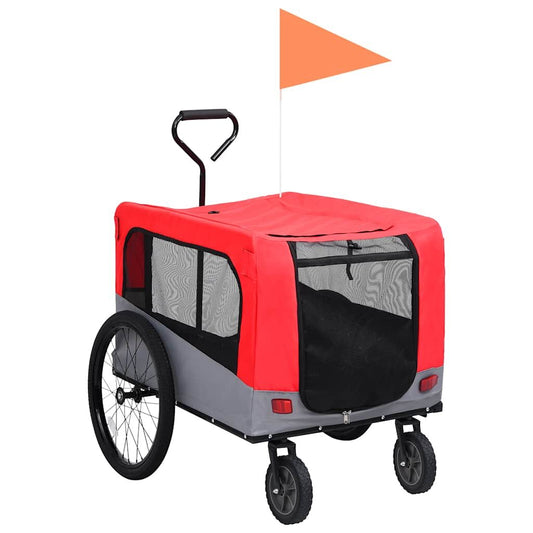 Vidaxl Remolque De Bicicleta Para Mascotas Cochecito 2 En 1 Rojo Gris_0