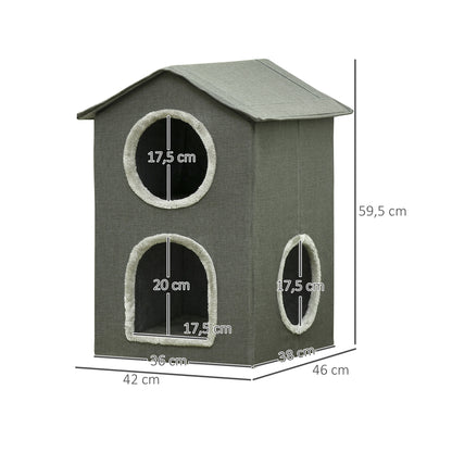 Pawhut Casa Para Gatos De 2 Niveles Con Cojines Lavables 42x46x59,5 Cm Gris_2
