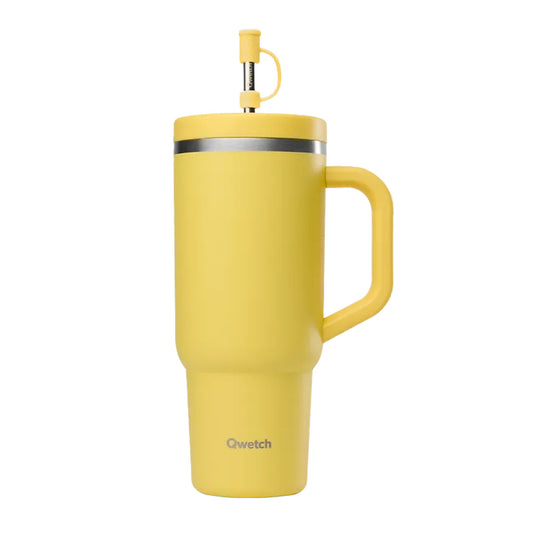 Travel Cup con asa y pajita Albaricoque mate, Qwetch, 900ml