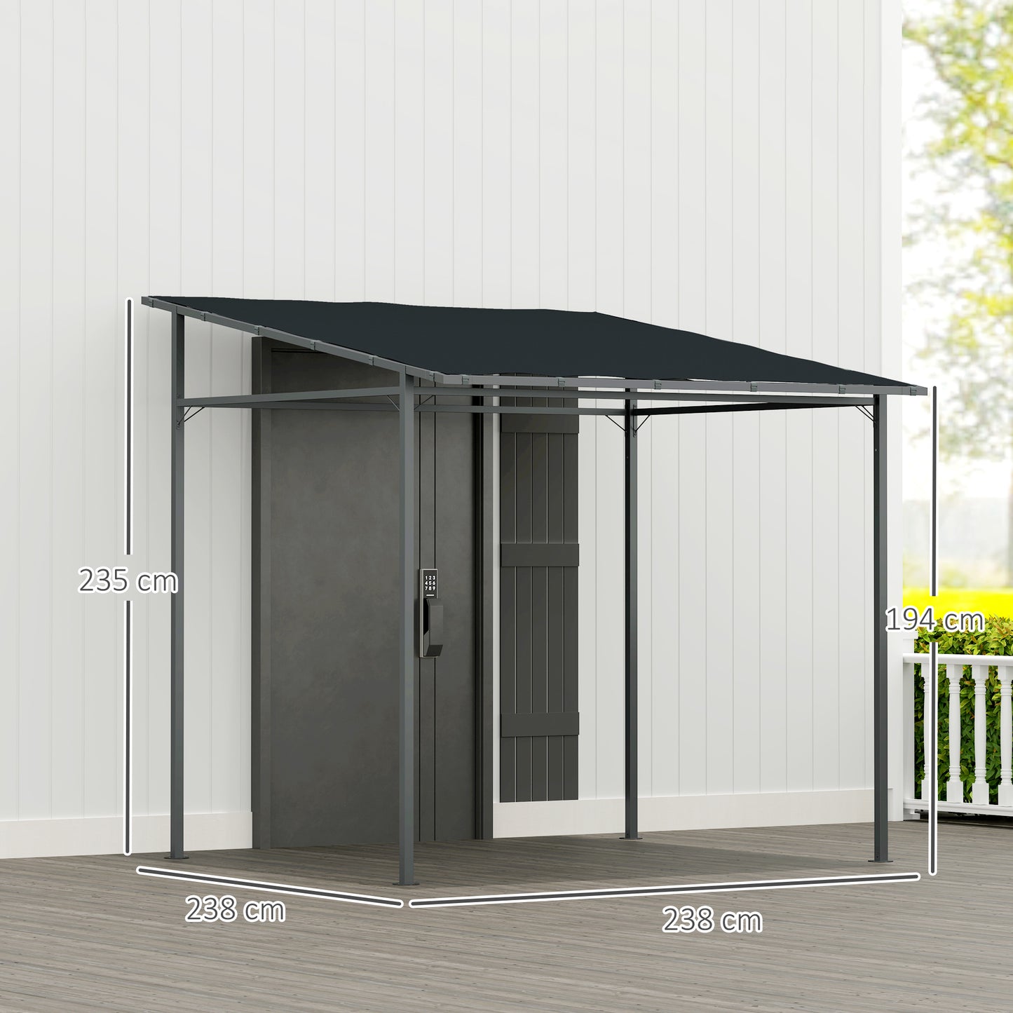 Outsunny Pérgola De Pared 2,4x2,4 M Con Techo Inclinado Protección Uv 30+ Gris_2