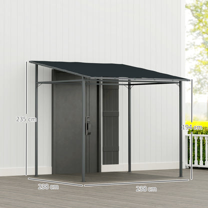Outsunny Pérgola De Pared 2,4x2,4 M Con Techo Inclinado Protección Uv 30+ Gris_2