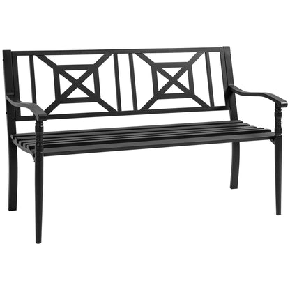 Banco Jardín 2 Plazas Con Reposabrazos Outsunny 128x62,5x81,5 Cm Negro_0