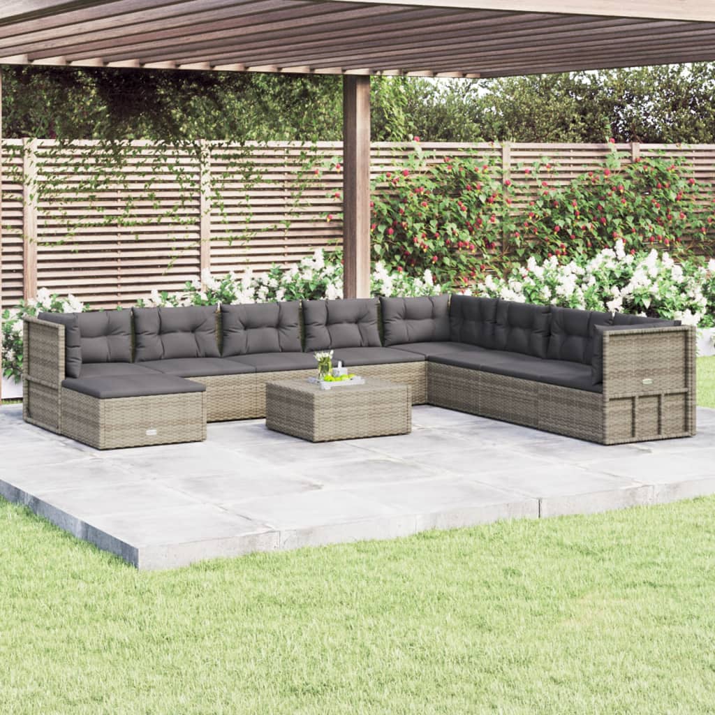 Vidaxl Set De Muebles De Jardín 9 Pzas Y Cojines Ratán Sintético Gris_1
