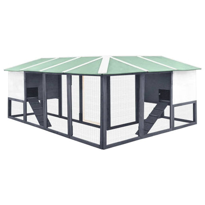 Vidaxl Conejera De Exterior Con Corredor Madera De Abeto Gris Y Blanco_3