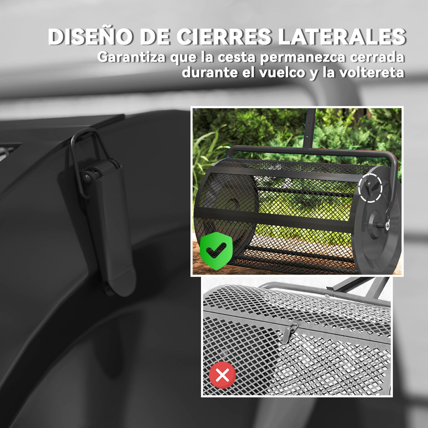 Outsunny Esparcidor De Compost 75l 70x40x112 Cm Con Asa Ajustable Y Cesto_4