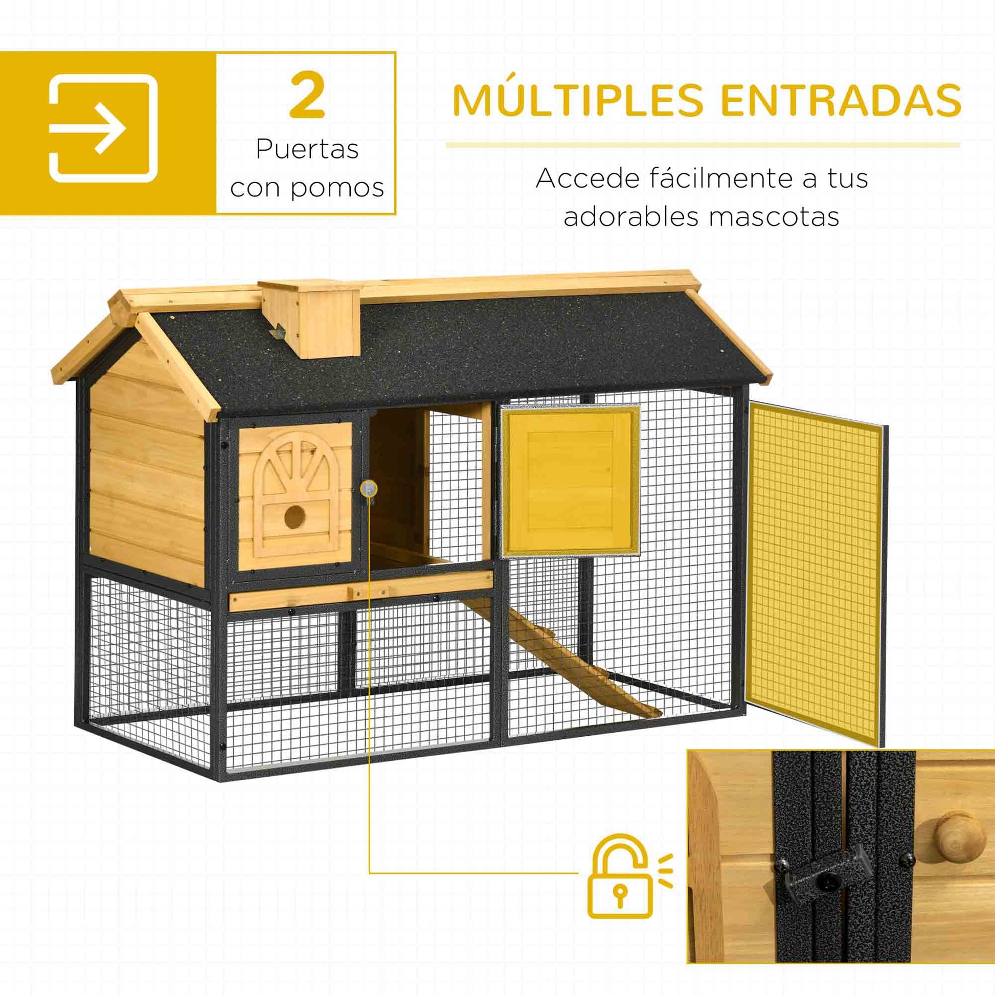 Pawhut Conejera De Madera Con Zona Abierta Y Rampa 120x55,5x80 Cm Natural_4