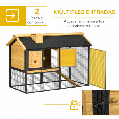 Pawhut Conejera De Madera Con Zona Abierta Y Rampa 120x55,5x80 Cm Natural_4