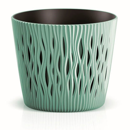 Maceta Redonda De Plastico Sandy Round En Color Salvia 15,8 (largo) X 15,8 (ancho) X 13,8 (alto) Cm_0