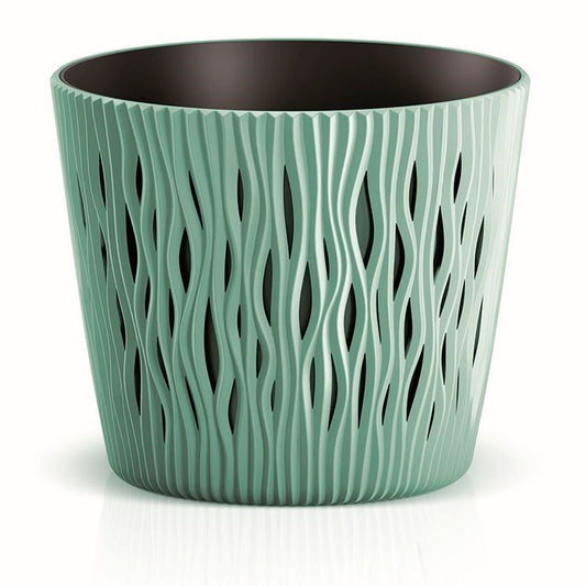 Maceta Redonda De Plastico Sandy Round En Color Salvia 15,8 (largo) X 15,8 (ancho) X 13,8 (alto) Cm_0