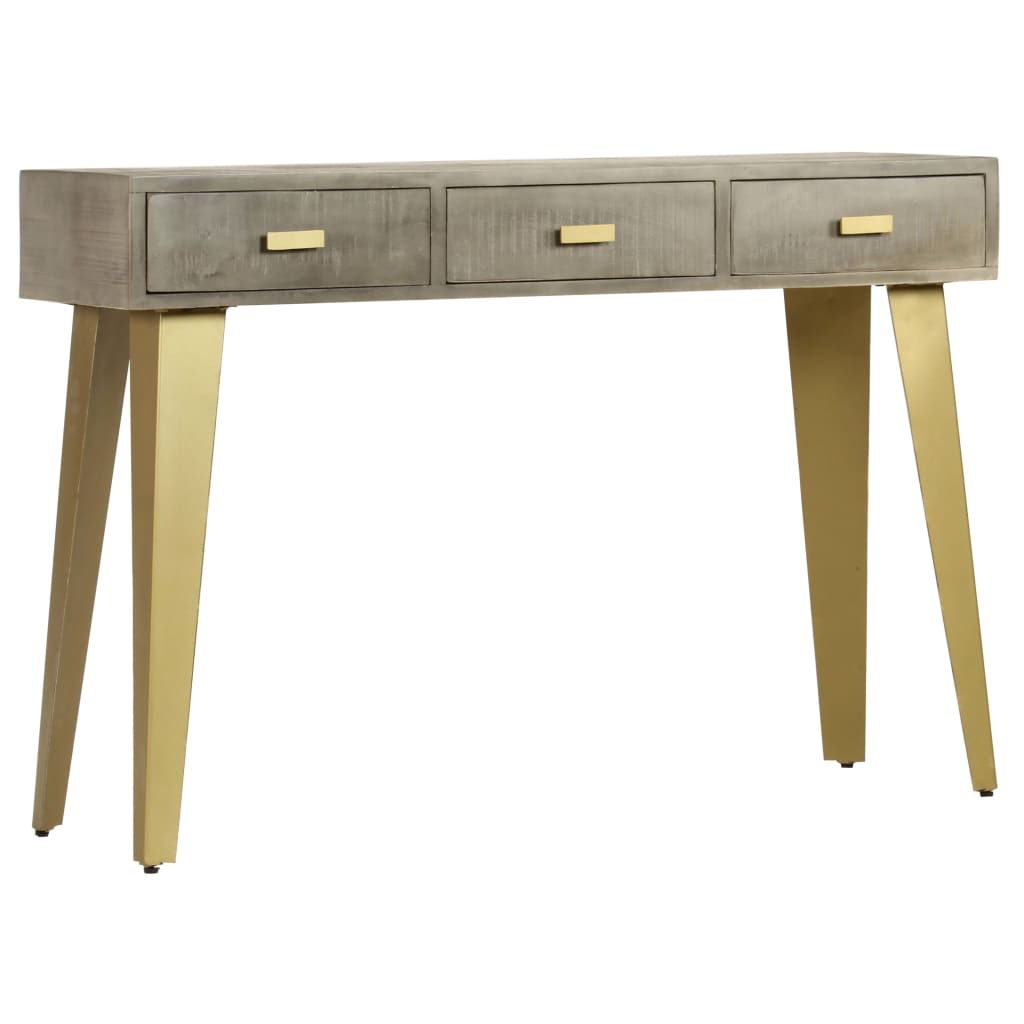 Mesa Consola Madera Maciza De Mango Con Latón Gris 110x35x76 Cm_1