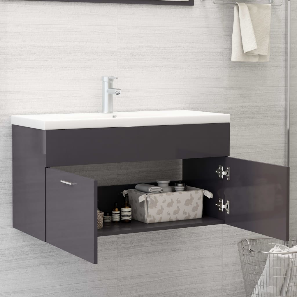 Mueble Con Lavabo Madera De Ingeniería Gris Brillante_2