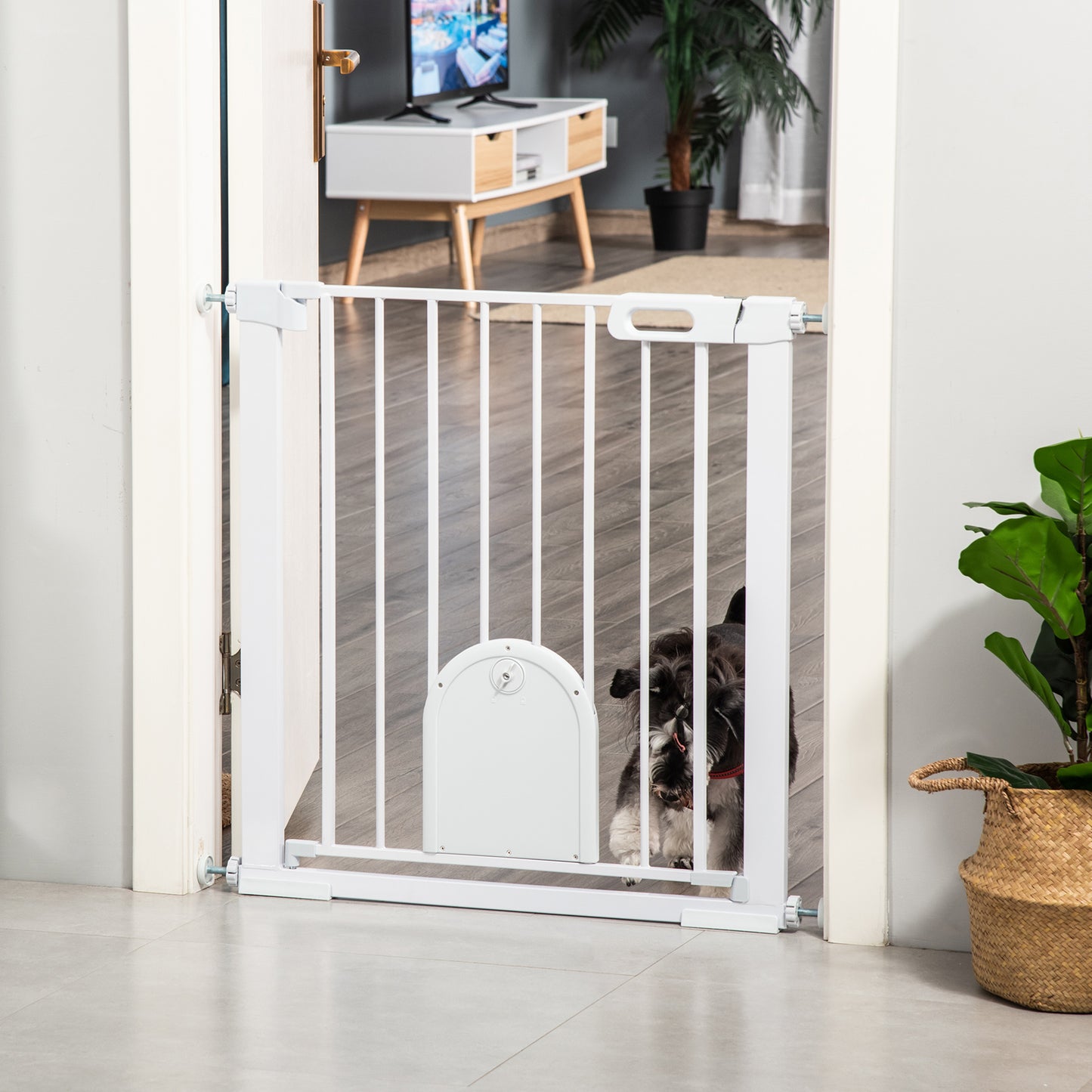 Pawhut Barrera De Seguridad 75-103cm Con 2 Extensiones Cierre Automático Blanco_4