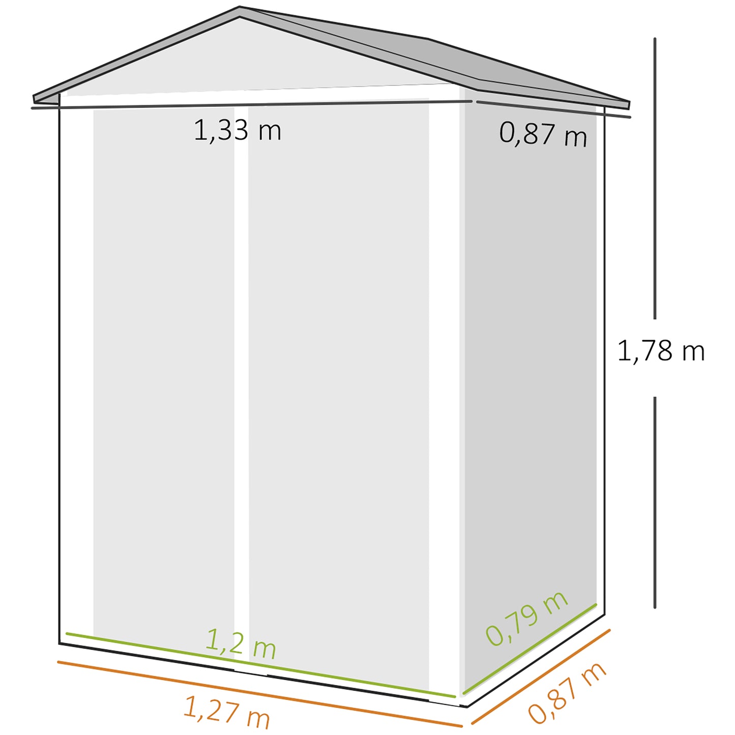 Outsunny Caseta De Jardín Exterior 1,1 M² 133x87x178 Cm Puertas Abatibles Gris_2