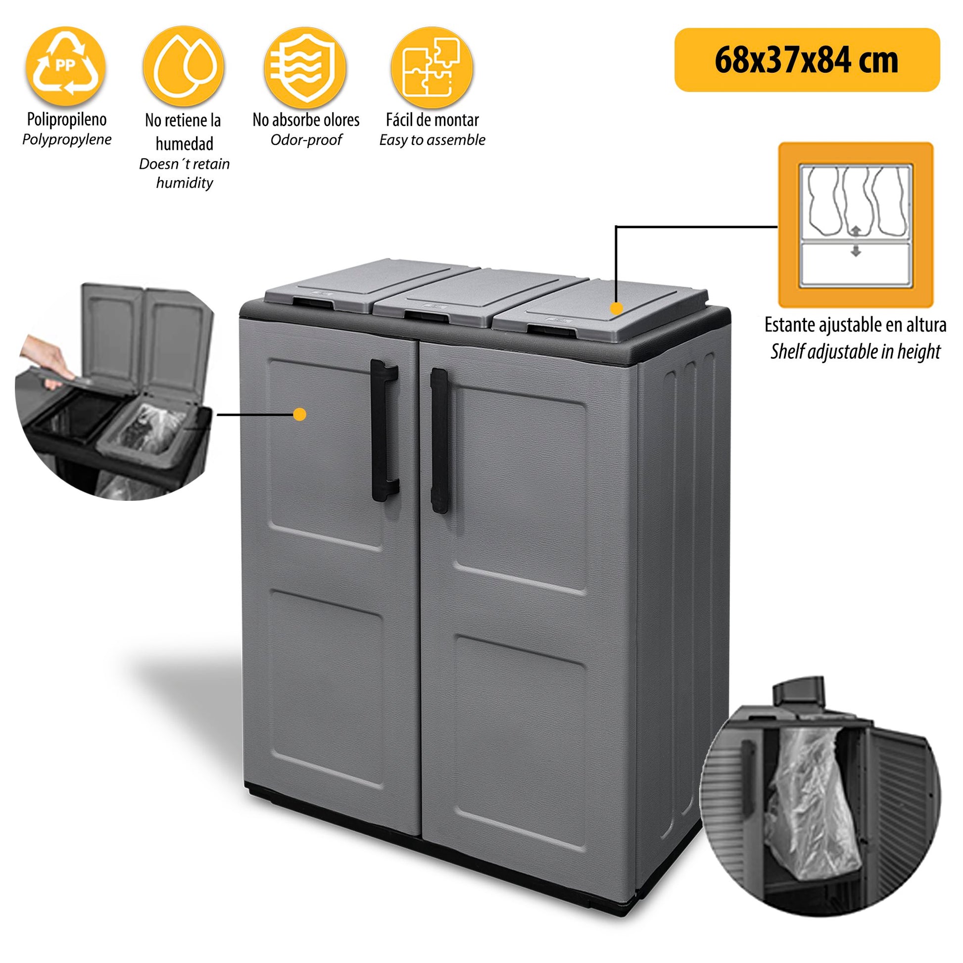 Armario De Media Altura En Polipropileno De La Linea Eco, Práctico Para Aprovechar Al Maximo El Espacio, L 680 X P370 X H 840 Mm Antracita_2