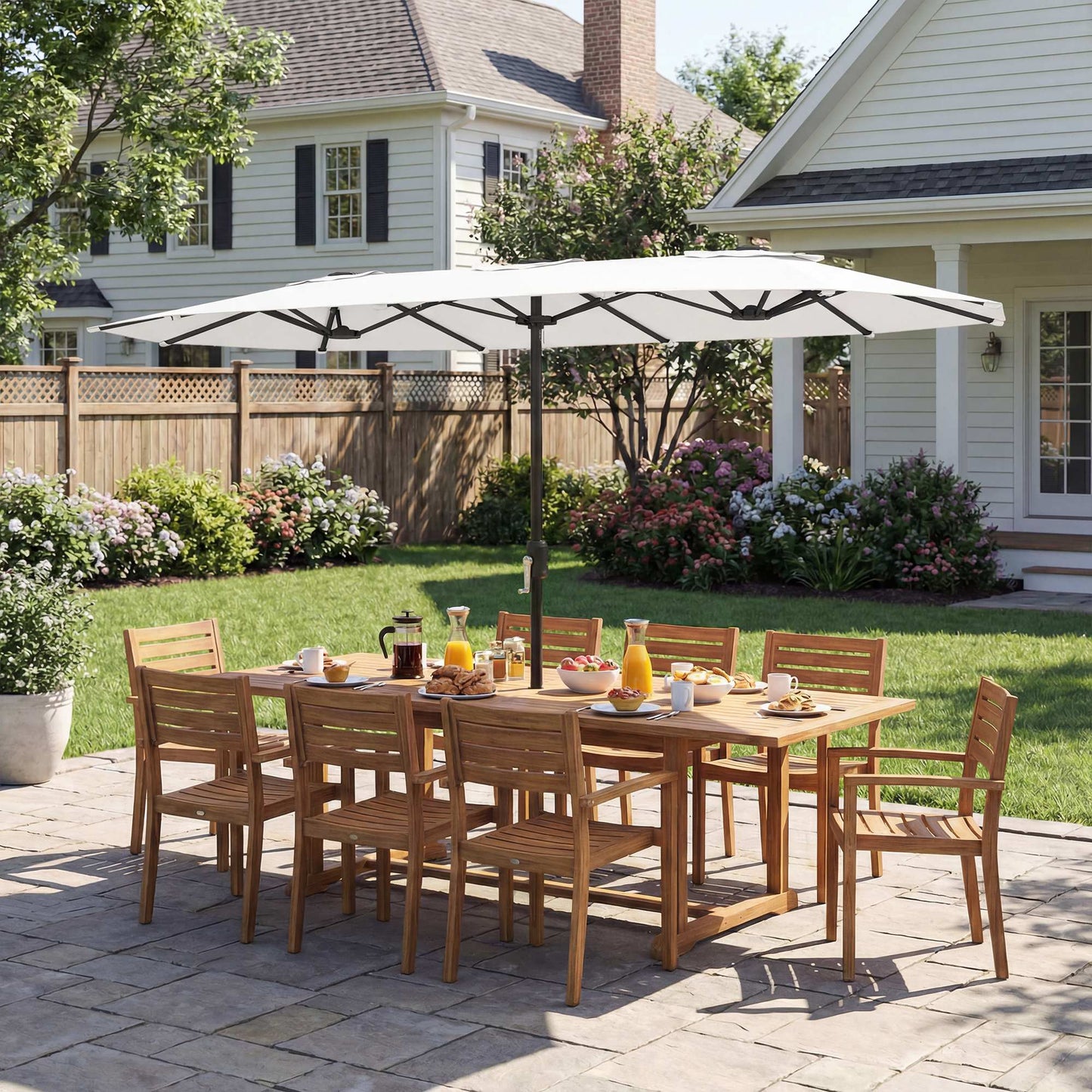 Outsunny Sombrilla Doble 4,6x2,6 M Con Protección Uv50+ Y Manivela Blanco_3